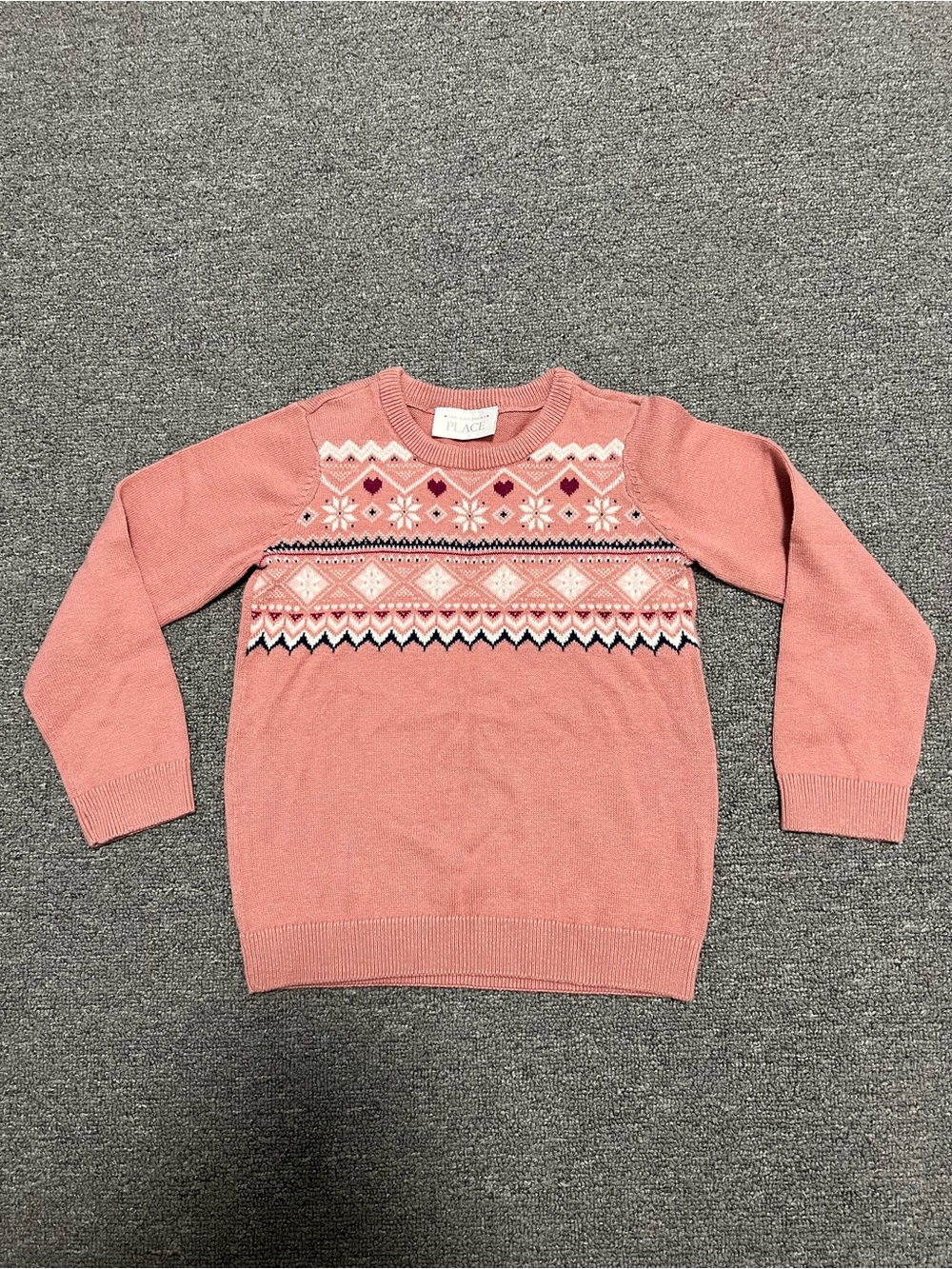 The Children's Place Rose Pink Fair Isle Crewneck Sweater Kid’s 5-6T